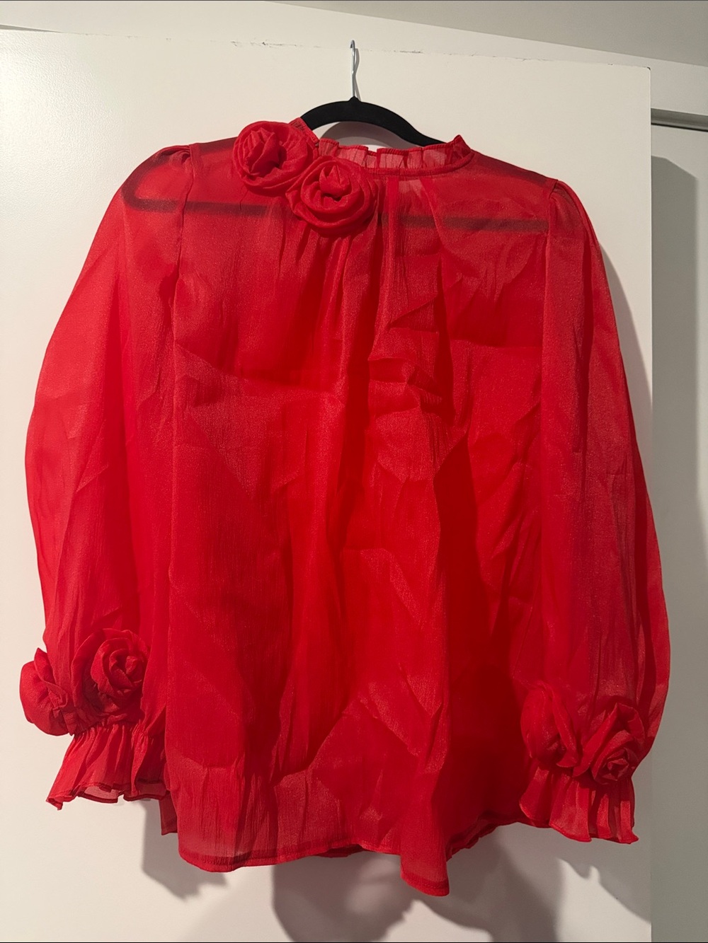 Red Sheer Floral Accent Blouse